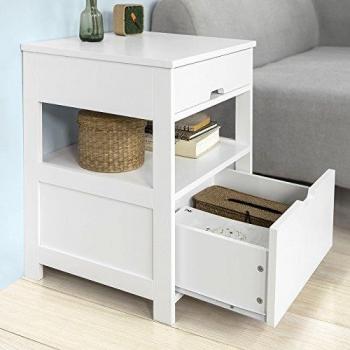SoBuy FRG258-W Mesita de Noche con 2 cajones, blanco