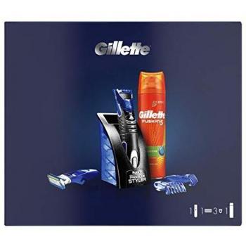 Gillette Styler Multiusos Maquinilla de Afeitar Hombre, Perfiladora + 1 Cuchillas de Recambio + 3 Cabezales + Fusion 5 Gel de Afeitar, Regalos Originales para Hombre