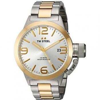 TW Steel Canteen Bracelet Unisex Quartz Watch with Silver Dial Analogue Display and Silver Stainless Steel Bracelet CB31