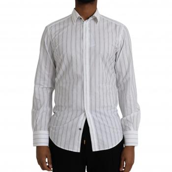 Dolce & Gabbana Striped Formal Dress Gold Shirt, White, Male, Size: M