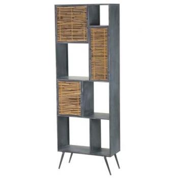 Librero de Metal y Bambú Azul Marrón 65x31x186 cm Adda Home