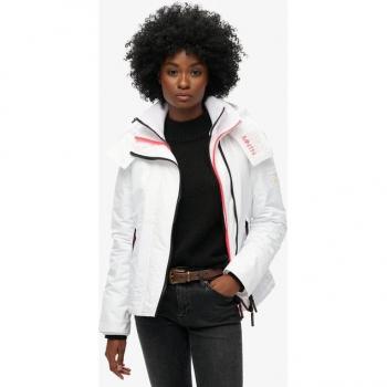 Chaqueta Cortavientos con Capucha Superdry Mountain para Mujer, Color Blanco, Talla L, Sostenible y de Poliéster Reciclado
