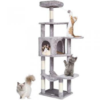 Indoor Cat Tree Tower with Condo, 60.6-Inch Height, Sisal Scratching Post, Hammock, Top Perch, Jumping Platforms - Large Cat Activity Center