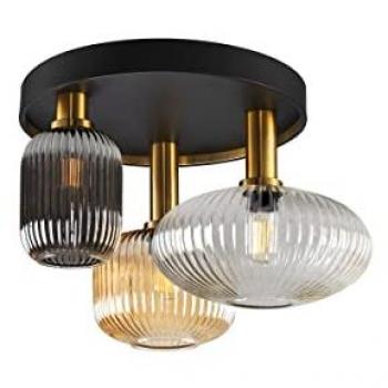 Luz de Techo Globo Norma 3 Luces Negro, Latón, 3 Pantallas de Cristal, E27