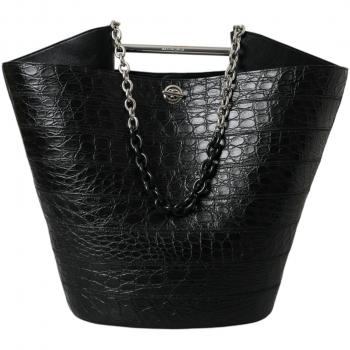 Balenciaga Elegant Black Crocodile Leather Maxi Bucket Bag - Women's Exotic Leather One Size