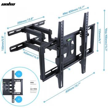 UNHO® Soporte de Pared para TV de 26 - 55, Extensible, Inclinable de 15°y Giratorio de 90°, Brazo Doble, Carga Máx.45 kg, VESA 400x400, Negro