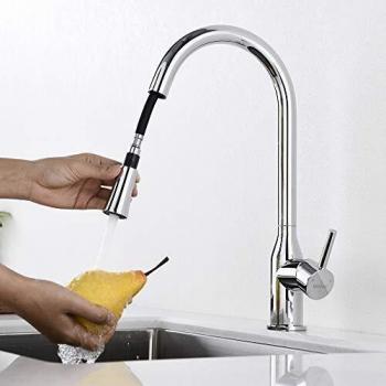 DESFAU 2 Funciones Grifo de Fregadero Cocina Extraíble 360° Giratorio Monomando de Fregadero Grifería Cocina Agua Fría y Caliente Latón Inoxidable Cromado