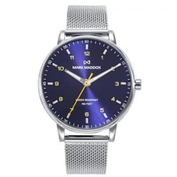 Reloj de Hombre Mark Maddox Greenwich - Caja de Acero y Malla Milanesa, Esfera Azul con Aguja Amarilla