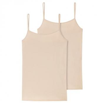 Top Espagueti Mujer 2-Pack - Algodón Orgánico, Jersey Sencillo, Talla 44, Color Beige
