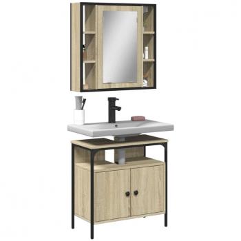 Conjunto de muebles de baño 2 piezas Sonoma Wood Oak Multilayer Marrón