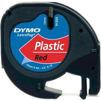 DYMO LetraTag 91203 Plastic Label Tape, Black on Red, 12mm x 4m