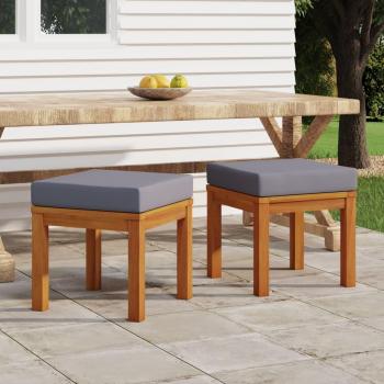 Acacia Wood Garden Stools with Cushions - Set of 2 (40x40x42 cm)