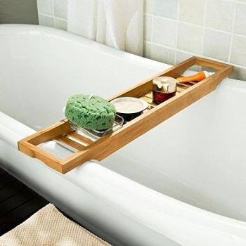 SoBuy Bandeja para bañera de bambú, estante para ducha, estante de baño,FRG18
