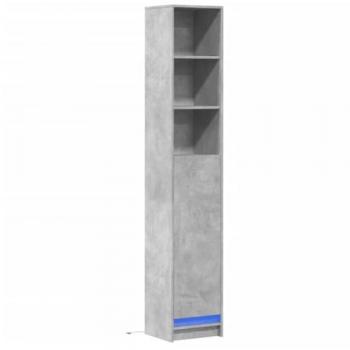 Aparador con LED de madera ingeniería gris hormigón 36x32,5x200 cm