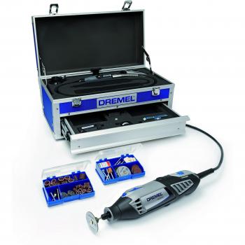 Dremel Platinum Edition 4000 - Multiherramienta, 175 W, kit con 6 complementos, 128 accesorios, velocidad 5.000 - 35.000 rpm, tallar, fresar, amolar, limpiar, pulir, cortar, lijar y grabar, Negro/Gris