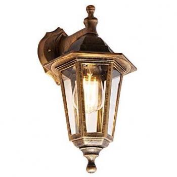 Aplique Exterior Antiguo Dorado IP44 - New Haven, Plástico/Vidrio, Compatible con LED Max. 1 x 15 Watt