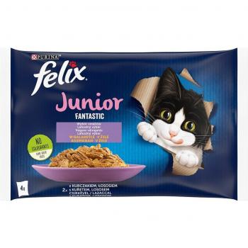 Felix Fantastic Junior Selección en Gelatina 4 x 85 g - Pollo y Salmón
