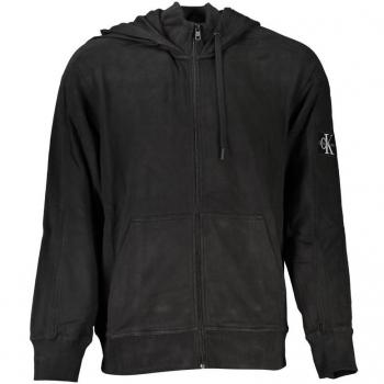 Calvin Klein Men's Black Regular Fit Hooded Cotton Sweatshirt with Logo