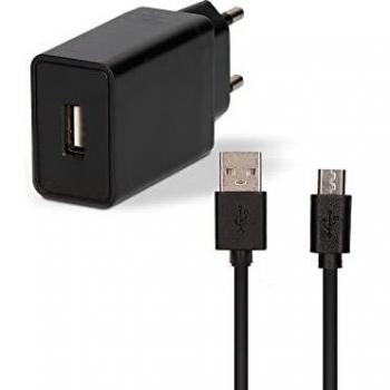 Cargador de Red USB 2A + Cable Micro USB Negro