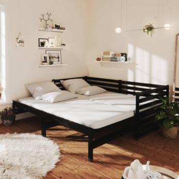 Sofá Cama Extraíble Día y Noche de Madera de Pino Sólido Negro 2x(90x200) cm