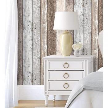 Papel Pintado Vinílico Lavable Efecto Listones de Madera Vintage con Relieve - Rollo 10 m x 0,53 m