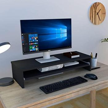 Soporte Monitor Elevador de Madera FSC® con Bandeja Extraíble 82 x 32 x 18 cm, Soporta hasta 50 Kg