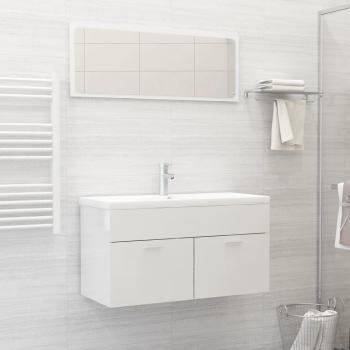 Juego de muebles de baño 2 piezas blanco pulido madera multicapa con acabado brillante y diseño moderno