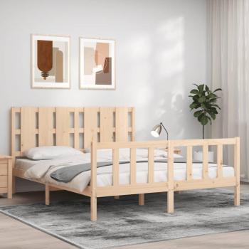 Cama solar sin colchón 160x200 cm en madera maciza de pino con estructura de cama y cabecero en madera maciza color marrón