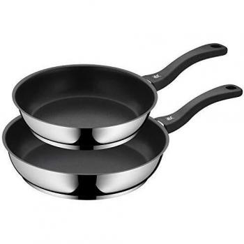 WMF Juego de 2 sartenes antiadherentes Devil 24-28 cm, de acero inoxidable y revestimiento antiadherente para todo tipo de cocinas incluido inducción, sin PFOA, Color Negro