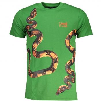 Cavalli Class Men's Green Cotton Logo Print T-Shirt - XXL