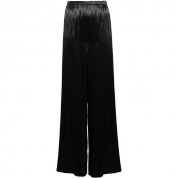 Ferragamo Women's Black Satin Wide Leg Trousers, Size 40, High-Waisted, XS