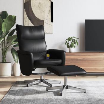 Silla de masaje reclinable con taburete de cuero sintético negro Vidaxl