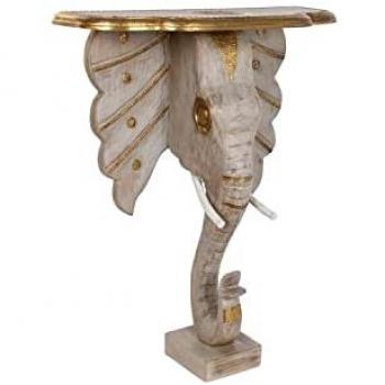 Consola DKD Home Decor Elefante Blanco Gris Dorado Latón Madera de mango 80 x 30 x 96 cm