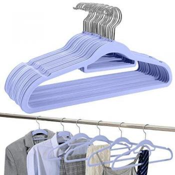 UMI. by Amazon - Perchas de Terciopelo, Antideslizantes, Resistentes y Ahorro de Espacio, con Barra para Corbatas, Gancho Giratorio de 360° y Hombros con Muesca, Percha Estándar, Púrpura, 30 Pcs