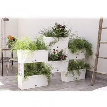 Kit Modular de 5 Jardineras Conectables de 59cm para Flores, Hierbas y Huerto Vertical - Color Crema - Fabricado en Italia