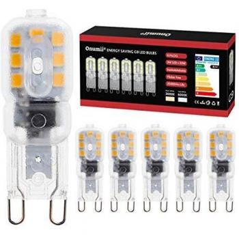 Onumii Bombilla LED G9 Cápsula 3W LED Equivalentes 28W Halógenas, Blanco Cálido 3000K, AC220-240V, Pack De 6