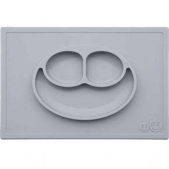ezpz Happy Mat 24 meses +. Plato 100% de silicona con mantel individual incorporado para niños pequeños y preescolares. Gris claro