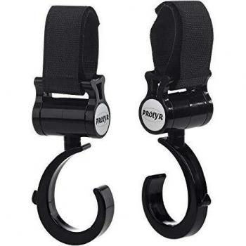 Prolyr Gancho silla paseo carrito bebé - Pack 2, Cuelga bolsas, bolsos, mochilas, etc, Multiusos, Ajuste universal e Instalación en segundos, Rotación 360°