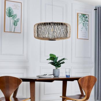 Lámpara colgante Lindby Jagna, Ø 59 cm, bambú, E27, color marrón, diseño tradicional para salón y comedor (1 llama)