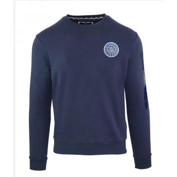 Aquascutum Men's Embossed Circle Small Logo Navy Sweatshirt - Size: Regular/36, Color: Blue