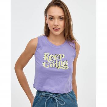 Camiseta crop sin mangas y cuello redondo con estampado gráfico INSIDE