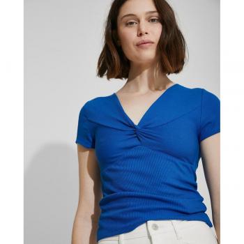 NAËLLE - Camiseta Ajustada Mujer con Fruncido en Escote - Cuello Pico - Manga Corta