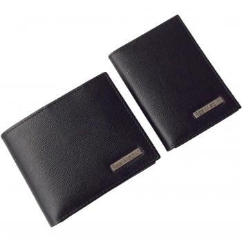 Real Madrid - Cartera y Tarjetero Hechos a Mano con Piel de Calidad Premium. Juego de 2 piezas. Color Negro en Estilo Saffiano.- RMJ-80022BS