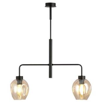 Lámpara de Suspensión Lukka, Acero Negro con Recubrimiento de Polvo y Vidrio Ámbar, 63x75x16 cm