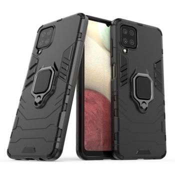 Funda Magnética Negra con Anillo para Móvil Samsung Galaxy A12/M12 - Carcasa Antigolpes Resistente Rígida Dura, Tecnología de Absorción de Golpes, Soporte para Ver Multimedia en Manos Lib
