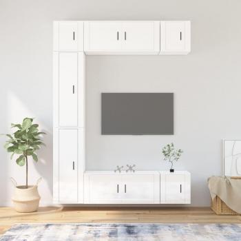 Set de muebles de TV 7 piezas madera contrachapada blanco brillo