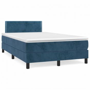 Cama box spring con colchón terciopelo azul oscuro 120x190 cm Azul