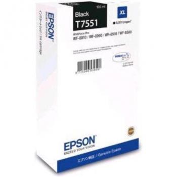 Cartucho de tinta Epson T551 Negro XL con capacidad para imprimir hasta 5000 páginas, compatible con impresoras Workforce Pro WF-8010, WF-8090, WF-8510 y WF-8590.