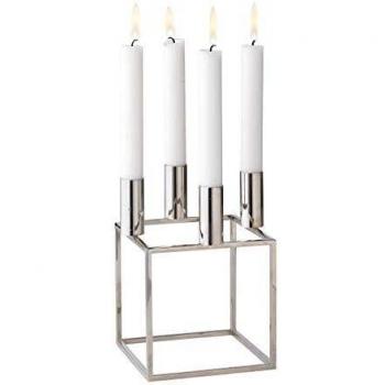 Lassen Kubus 4 - Candelabro de acero lacado, diseño de cubo, níquel, 14x14 cm