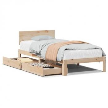 Estructura de Cama Cuadrada Redonda con Cajones 90x200 cm en Madera Maciza de Pino